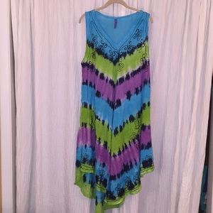 Bright boho tie-dye swing dress